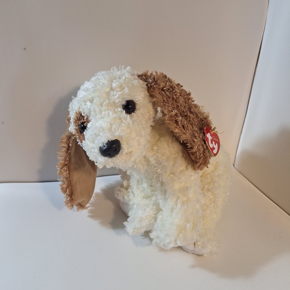 TY SILK CLASSICS BEASLEY '02 Retired Rare Beanie Plush Cream & Brown Spaniel Dog